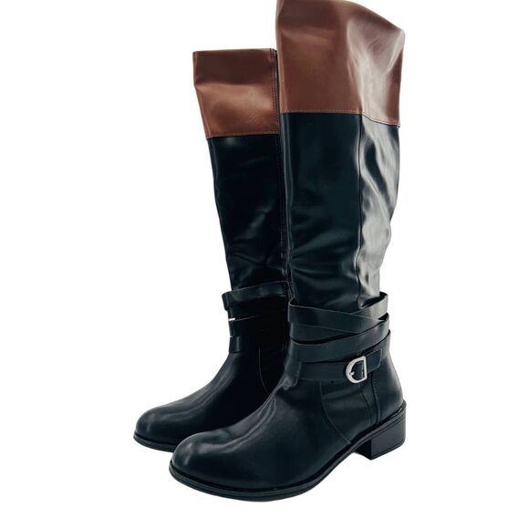 St. John's Bay Women’s Douglas Stacked Heel Riding Two Tone Boots Size 9 - Picture 3 of 11